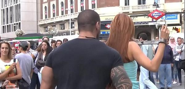  Naked ginger slave led through Madrid